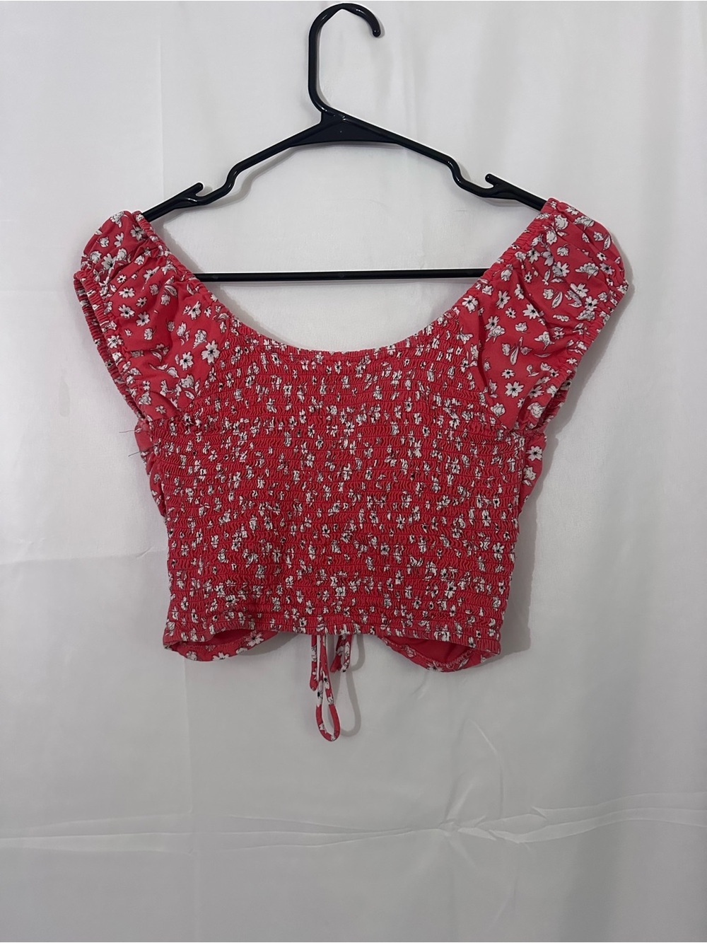 Japna Red Floral Drawstring Ruched Crop Top - Picture 4 of 4